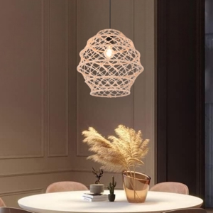 Lampadario per cucina marrone paralume in maglia di canapa
