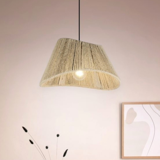 Lampadario da cucina conico marrone in corda