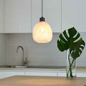 Lampadario per cucina 18 cm in rattan cavi regolabili