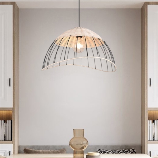 Lampadario per cucina moderna a cupola 48 cm in rattan