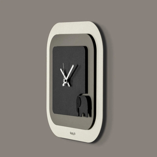 Orologio da parete moderno quadrato nero e fango con elefante