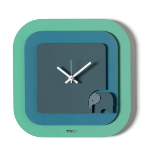 Visualizza i dettagli per Orologio moderno da parete design elefantino verde e blu Orologio moderno da parete design elefantino verde e blu