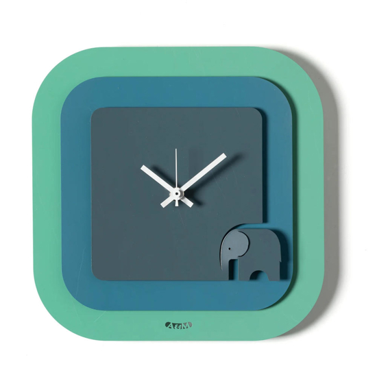 Orologio moderno da parete design elefantino verde e blu