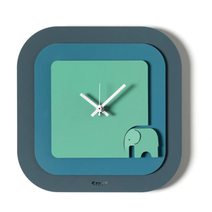 Orologio quadrato da parete elefantino blu e verde