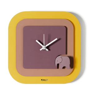 Orologio da parete quadrato elefantino color giallo mousse e viola