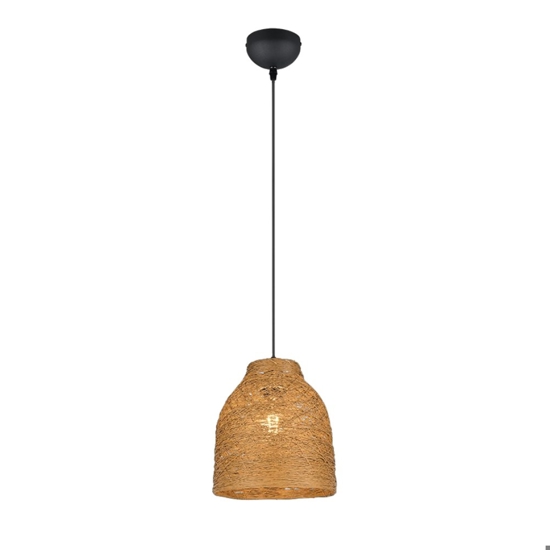 Lampadario tavolo da cucina marrone paralume in legno naturale