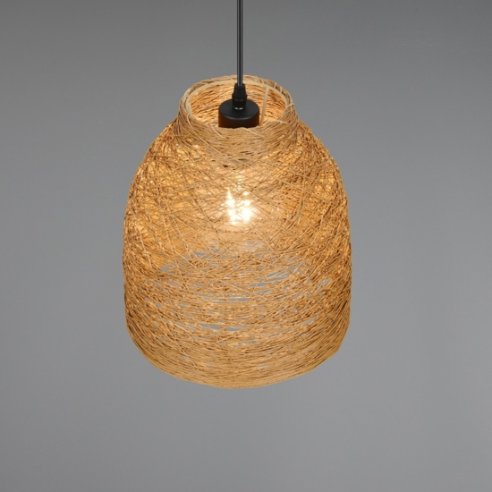 Lampadario tavolo da cucina marrone paralume in legno naturale