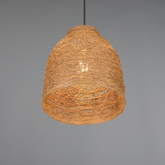 Lampadario tavolo da cucina marrone paralume in legno naturale
