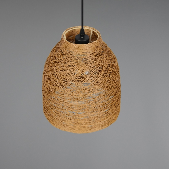 Lampadario tavolo da cucina marrone paralume in legno naturale
