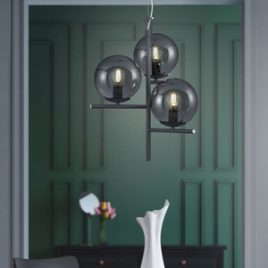 Lampadario antracite con sfere vetro fume