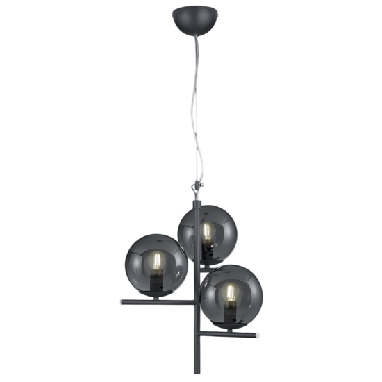 Lampadario antracite con sfere vetro fume
