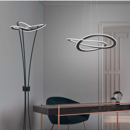 Lampadario antracite led 52w 3000k dimmerabile per soggiorno moderno