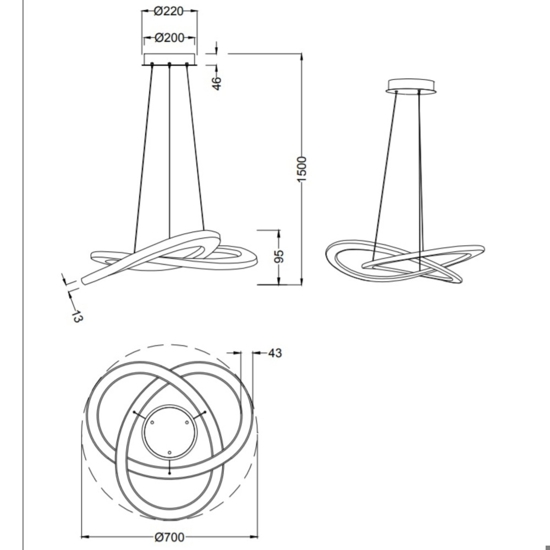 Lampadario antracite led 52w 3000k dimmerabile per soggiorno moderno