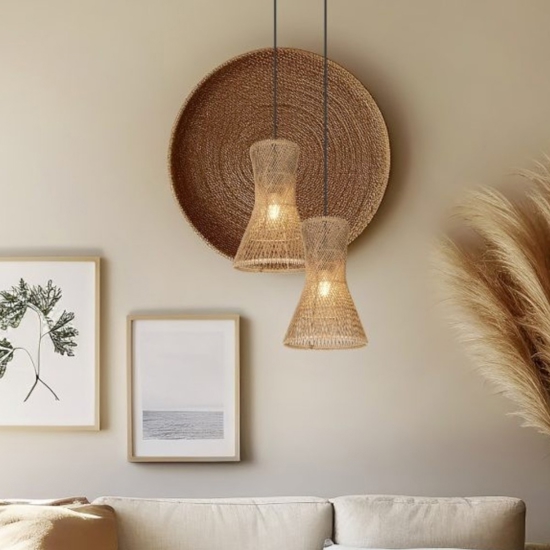 Lampadario clessidra per cucina 20 cm marrone cavi regolabili