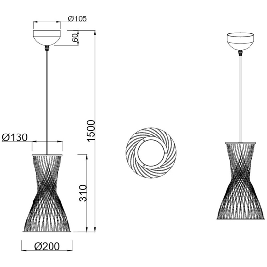 Lampadario clessidra per cucina 20 cm marrone cavi regolabili