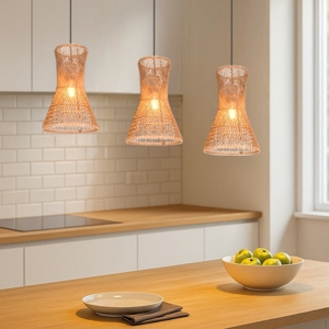 Lampadario clessidra 3 luci per cucina 20 cm marrone cavi regolabili