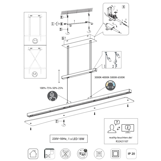 Lampadario a led cucina in vetro per tavolo 18w