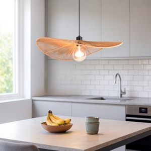 Lampadario da cucina a cerchio ondulato marrone in corda per tavolo 58 cm