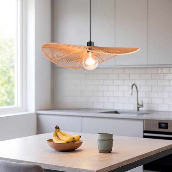 Lampadario da cucina a cerchio ondulato marrone in corda per tavolo 58 cm