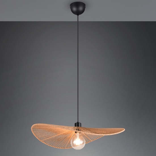 Lampadario da cucina a cerchio ondulato marrone in corda per tavolo 58 cm