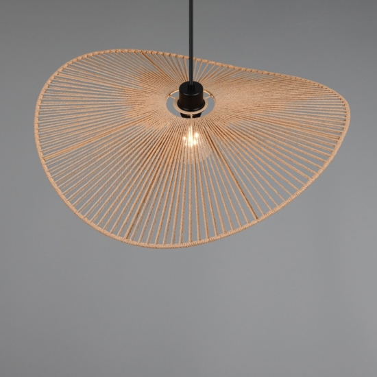 Lampadario da cucina a cerchio ondulato marrone in corda per tavolo 58 cm