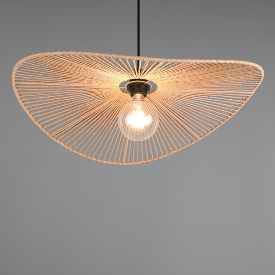 Lampadario da cucina a cerchio ondulato marrone in corda per tavolo 58 cm