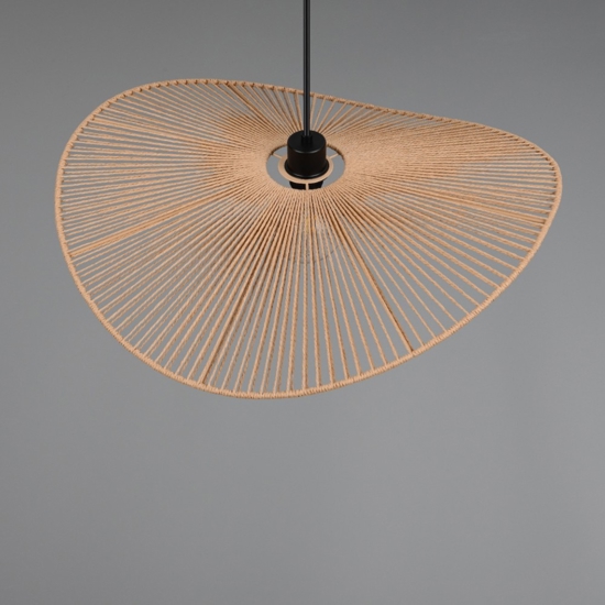 Lampadario da cucina a cerchio ondulato marrone in corda per tavolo 58 cm