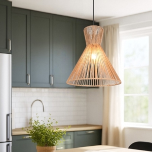 Lampadario a cono per cucina marrone in corda 35 cm
