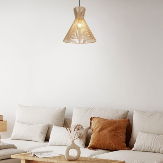 Lampadario a cono per cucina marrone in corda 35 cm