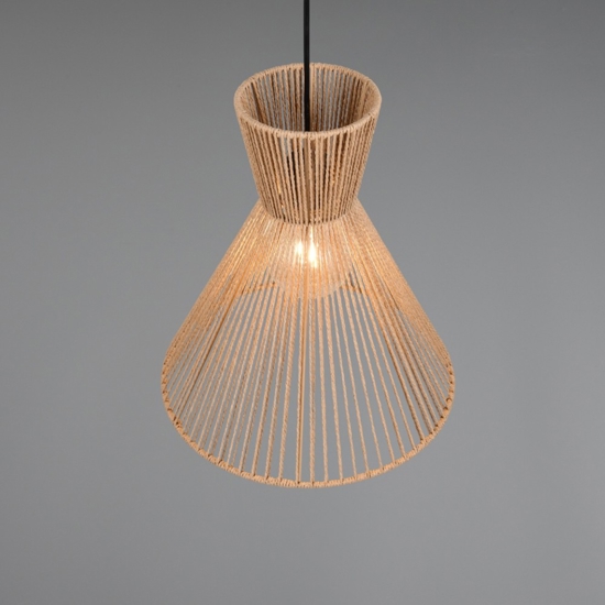 Lampadario a cono per cucina marrone in corda 35 cm