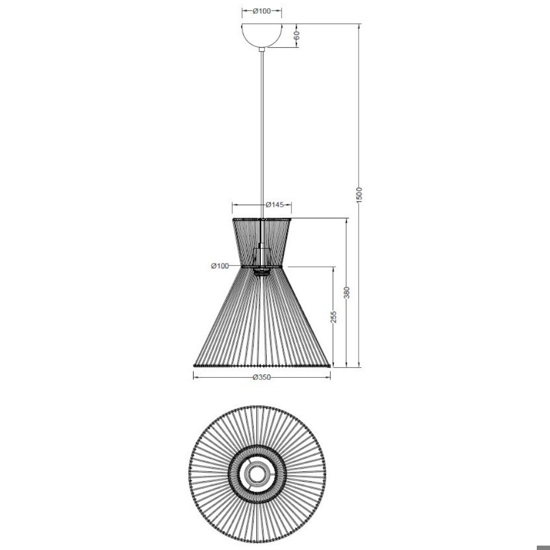 Lampadario a cono per cucina marrone in corda 35 cm