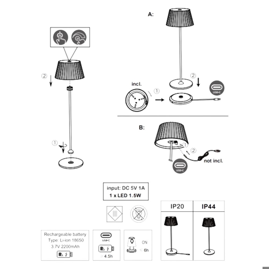 Lampada per esterno portatile da tavolino bianca ricaricabile led 3000k