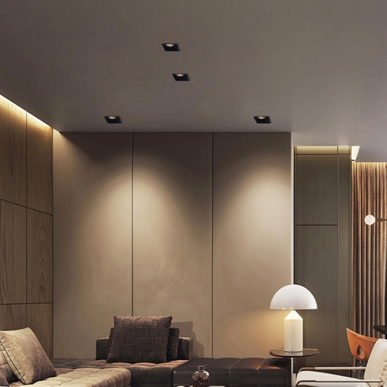 Faretto da incasso a soffitto in metallo nero quadrato fp