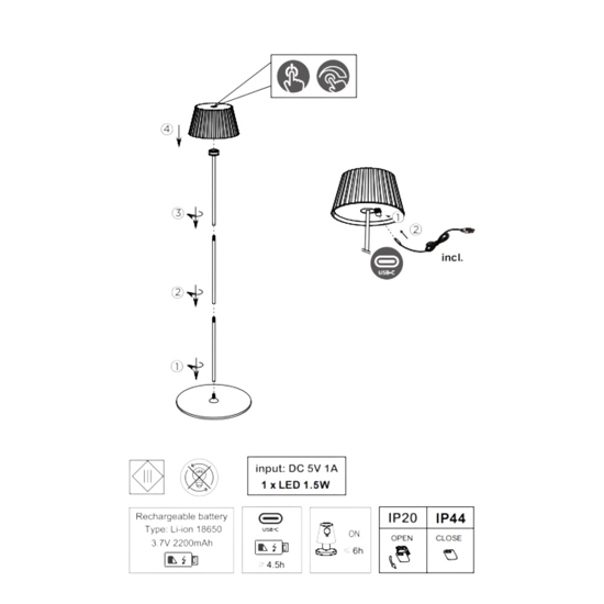 Lampada portatile bianca senza fili per esterni