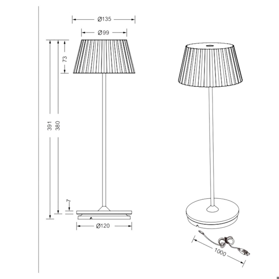 Lampada nera da tavolo ricaricabile per esterni portatile 3000k