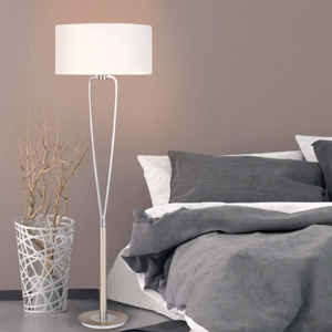 Lampada da terra moderna nichel paralume bianco design