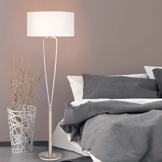 Lampada da terra moderna nichel paralume bianco design