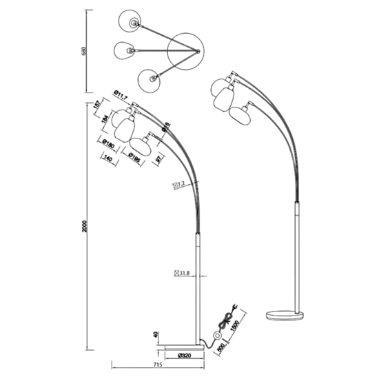 Lampada da terra moderna a tre luci pendenti per soggiorno