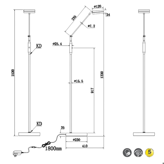 Lampada da terra moderna led da 2700k a 4000k antracite per ufficio
