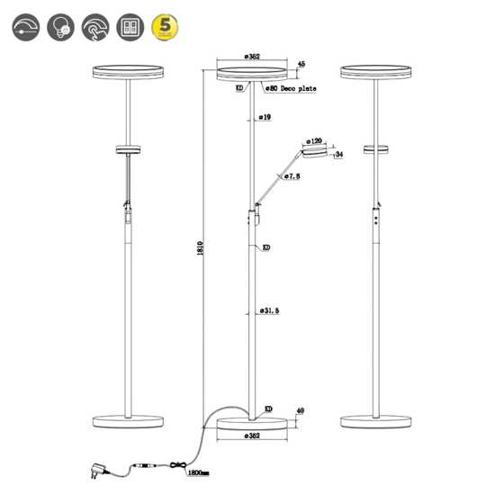 Lampada da terra nera moderna led da 2700k a 4000k orientabile