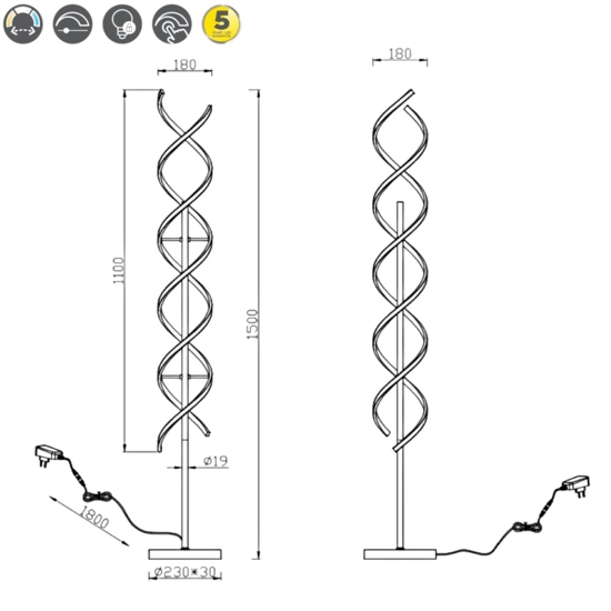 Lampada da terra moderna led da 2300k a 4000k a spirale