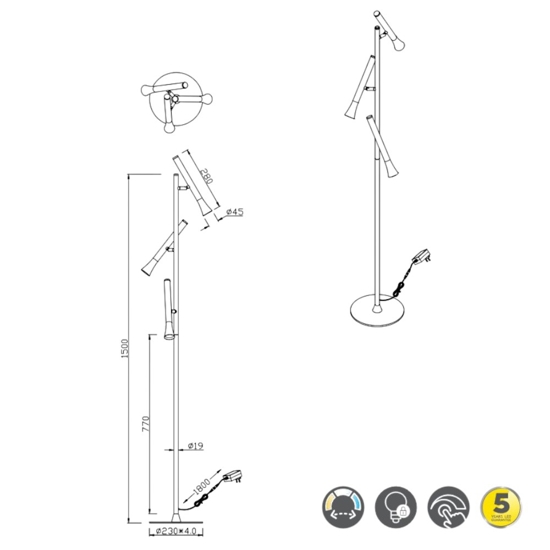 Lampada da terra moderna orientabile led da 2300k a 4000k h150 cm