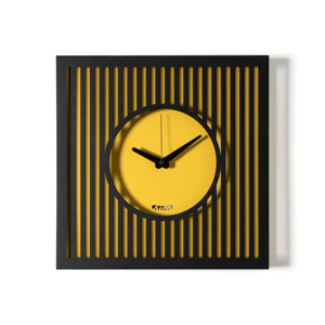 Orologio moderno da parete nero e giallo design quadrato