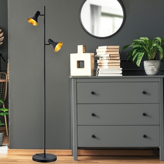 Lampada da terra vintage 2 luci orientabili nero oro