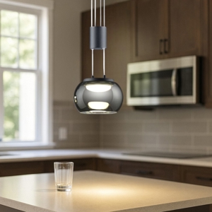 Lampada a sospensione nero vetro fumè led 8w 3000k dimmerabile per isola