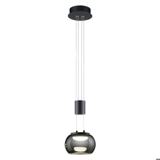 Lampada a sospensione nero vetro fumè led 8w 3000k dimmerabile per isola