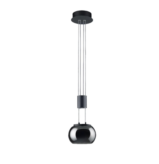Lampada a sospensione nero vetro fumè led 8w 3000k dimmerabile per isola