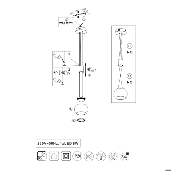 Lampada a sospensione nero vetro fumè led 8w 3000k dimmerabile per isola