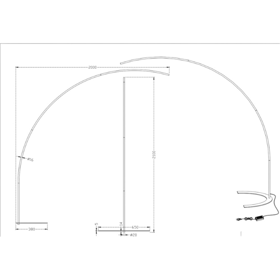 Lampada da terra ad arco led 18w 3000k dimmerabile bianca moderna