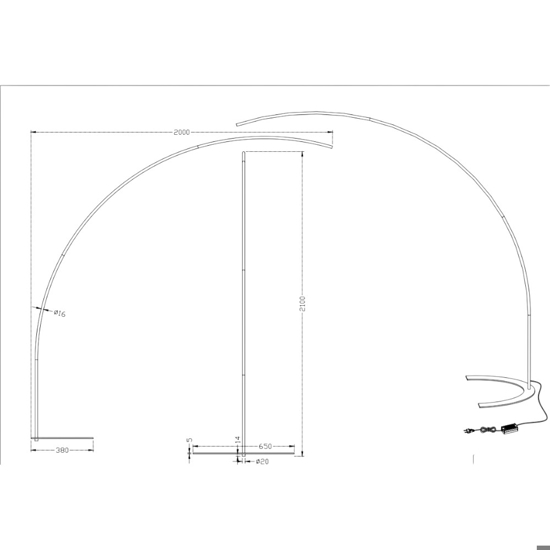 Lampada ad arco design nera led 18w 3000k dimmerabile